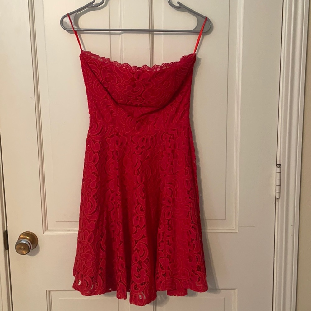 Red lace sundress, strapless